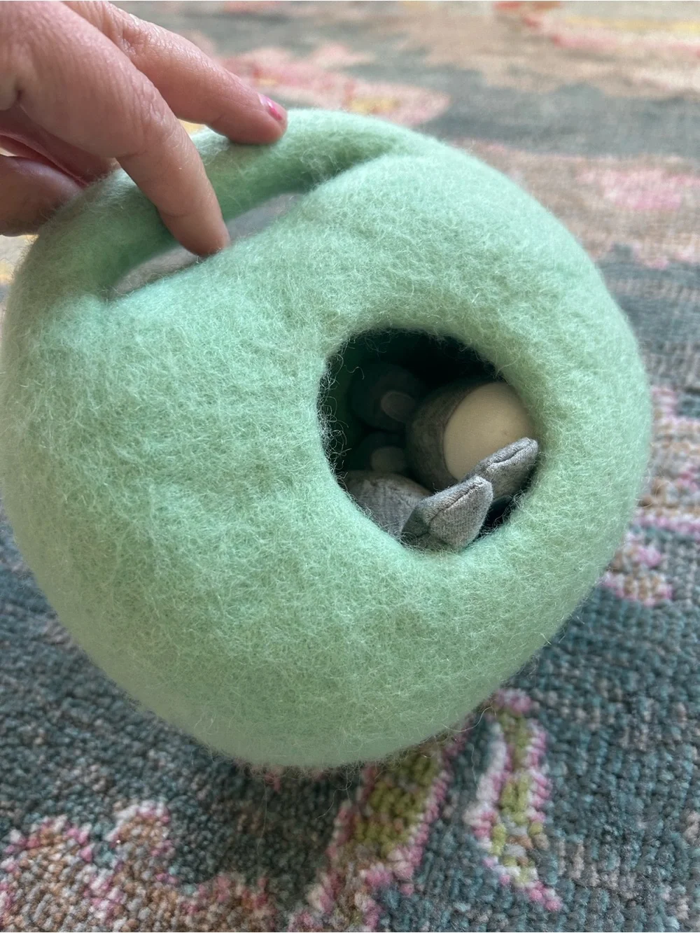 Lovevery bunnies in a felt burrow babbler kit